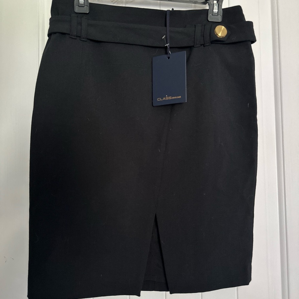 Roberto Cavalli Belted Pencil Skirt, black, size 12